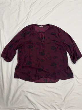 Maurices Burgundy Floral Split-Neck Blouse